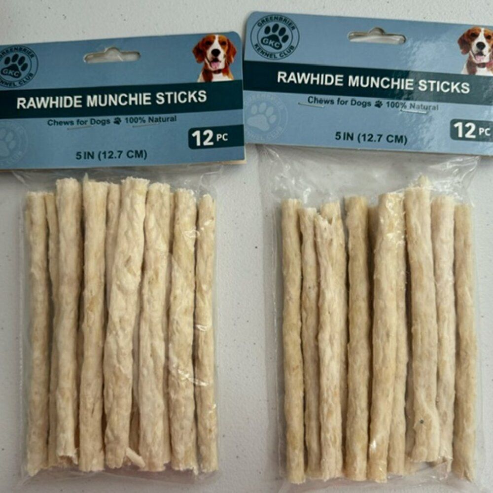 NEW SET OF 2 Rawhide Munchies Sticks For Dogs Chews 12pc per pack (24 Total)
